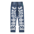 Letter Print Washed Jeans Men Ins Street Trend