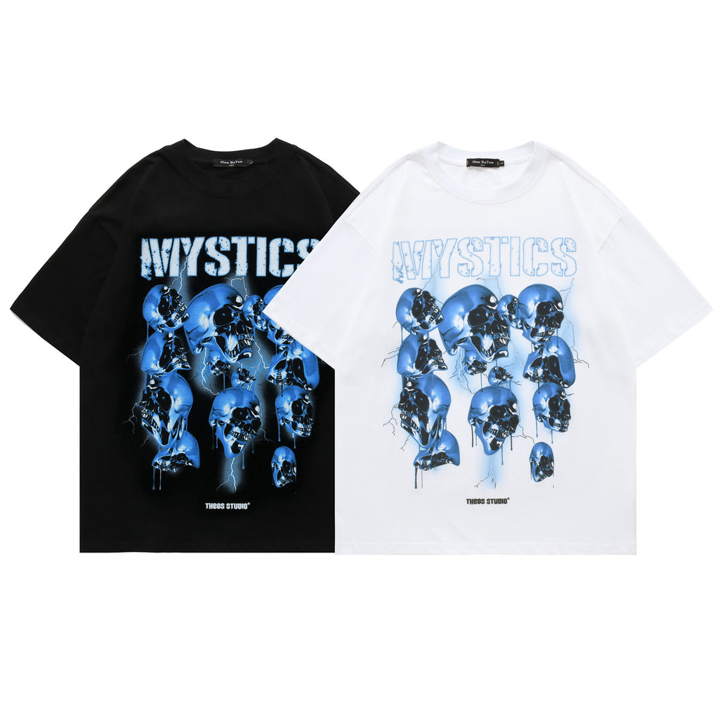 Skull Printed Cotton High Street Loose Short-sleeved T-shirt For Men