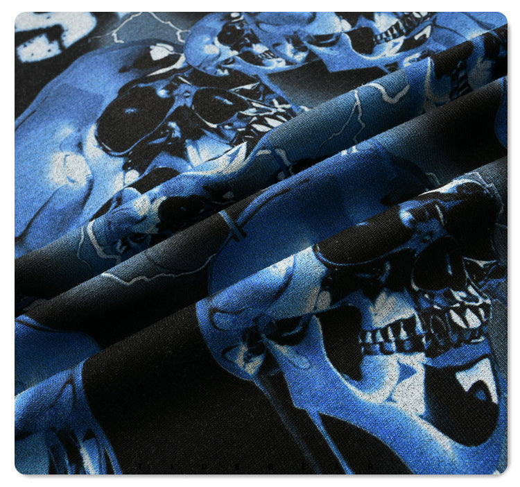 Skull Printed Cotton High Street Loose Short-sleeved T-shirt For Men