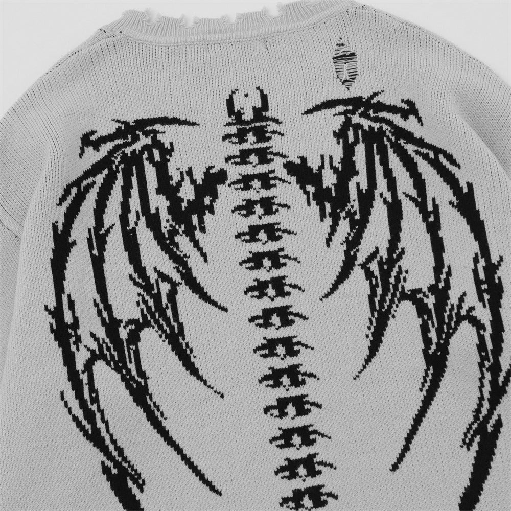 Skull Skeleton Ripped Round Neck Sweater