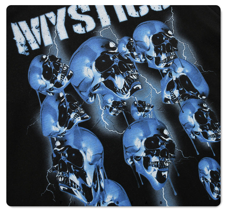 Skull Printed Cotton High Street Loose Short-sleeved T-shirt For Men
