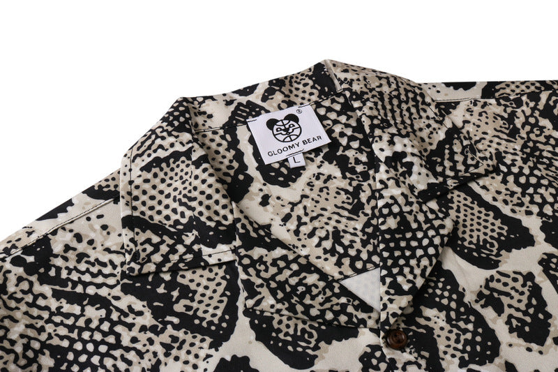 Street Creative Printing Leopard Print Loose Cardigan Short Sleeve Shirt For Men And Women